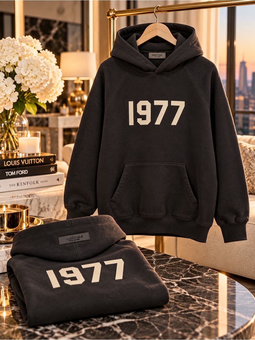 Fear of God ESSENTIALS 1977 Black Hoodie XS NWOT
